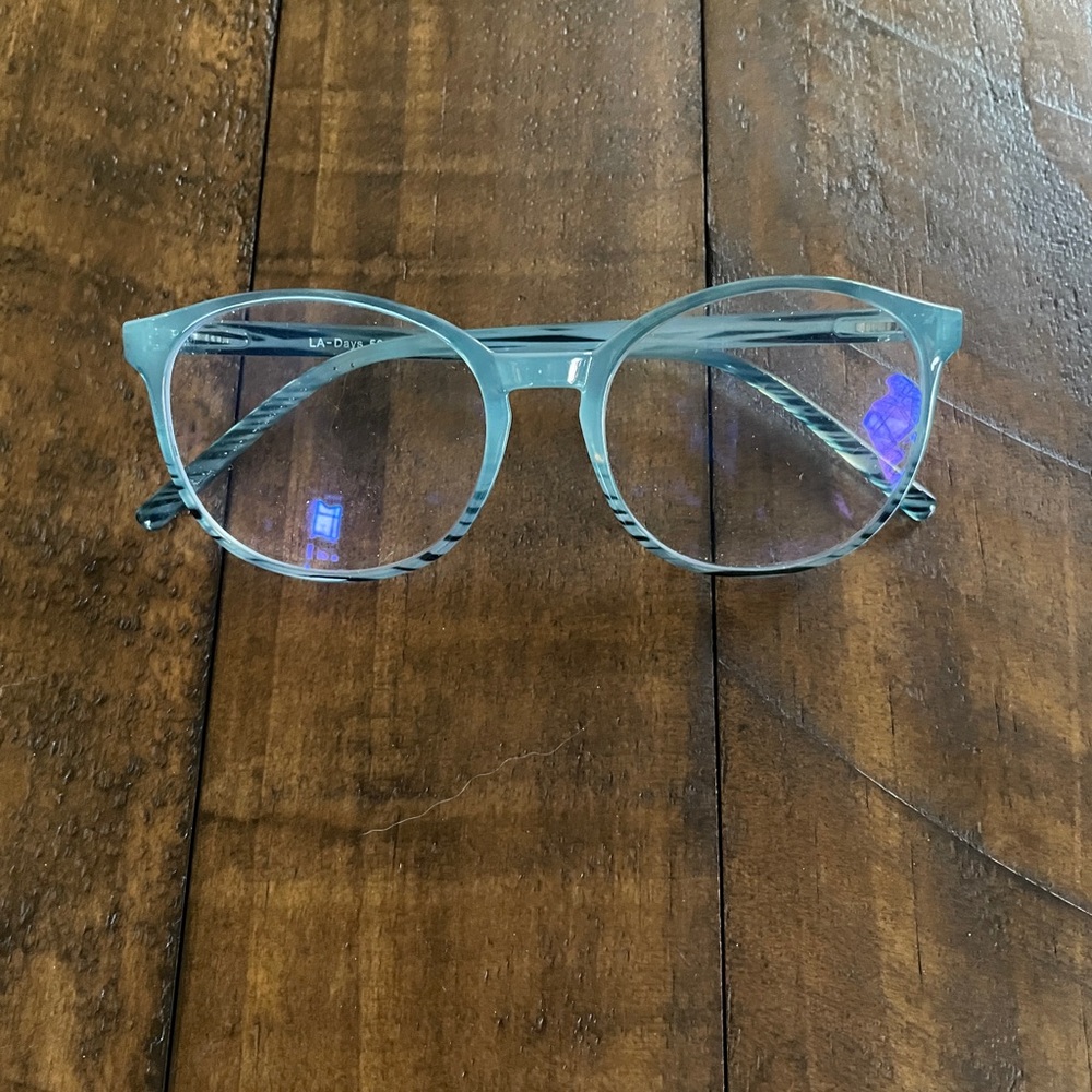 Transparent Blue Round Eyeglasses